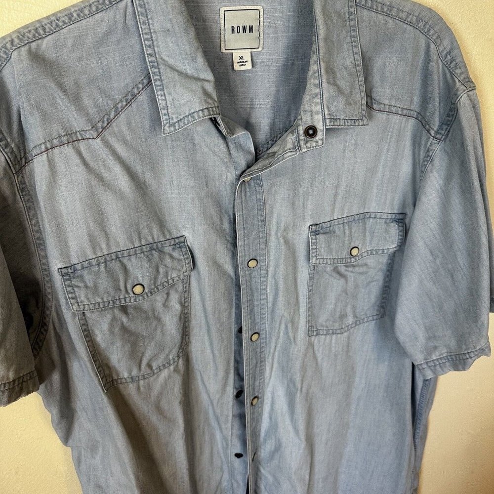 ROWM Light Blue  Pearl Snap Mens Button Down Short Sleeve Shirt Size XL